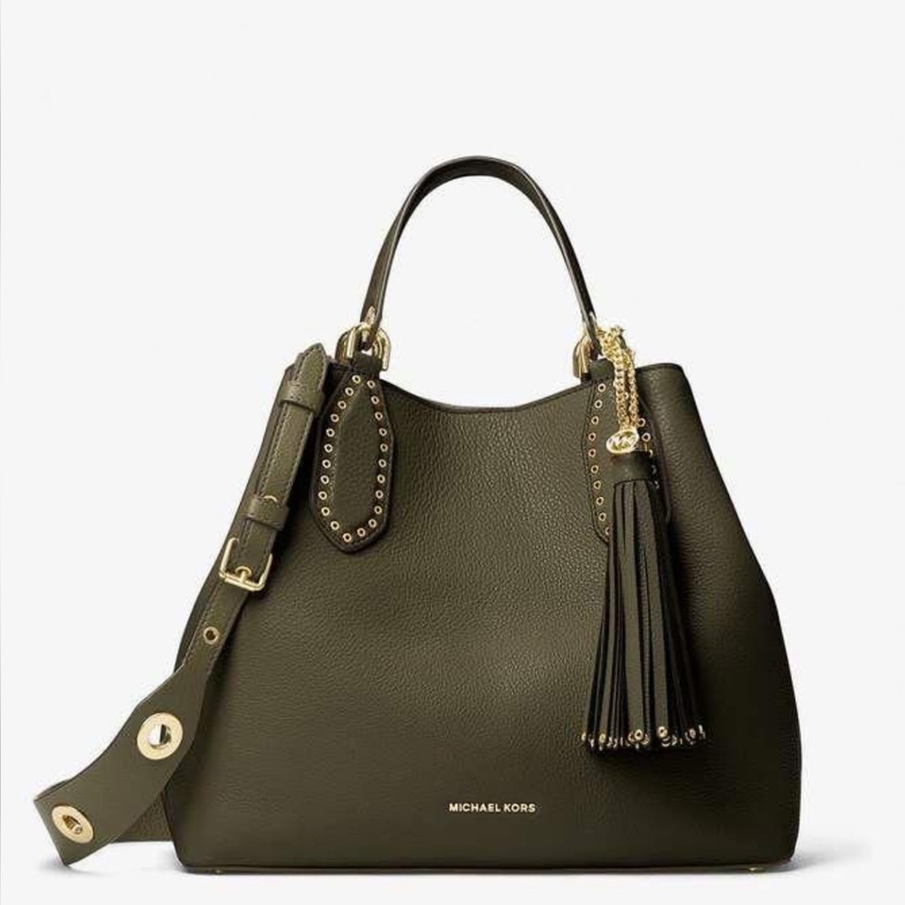 Michael Kors Brooklyn large olive leather grab bag